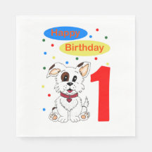 Child's First Birthday Cute Puppy and Colorfetti