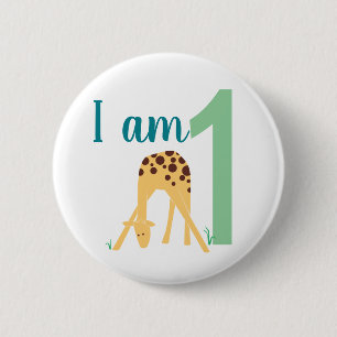Child's First Birthday Modern Giraffe Button