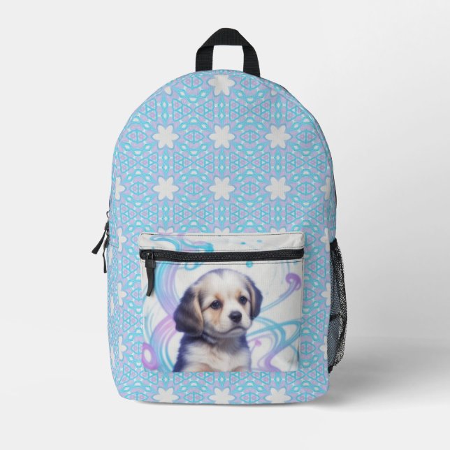 Child's Galaxy Blue Puppy, Printed Backpack (Front)