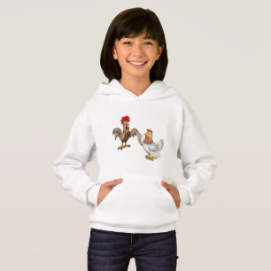 Childs Hoodie with a Hen and a Rooster