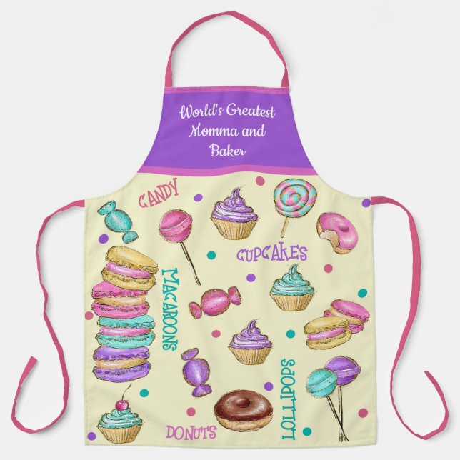 CHILD'S Macaroons Cupcakes, Lollipops and Doughnut Apron (Front)