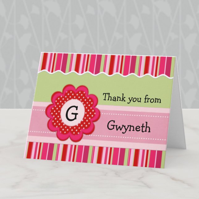 Child's Monogram and Stripes Thank You  Card (Creator Uploaded)