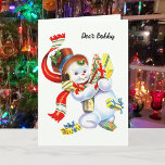 Child's Name Christmas Santa Personalize Snowman Holiday Card<br><div class="desc">Christmas Santa Personalize Child's Name Holiday Card - You may change or alter the greeting and include your signature.</div>
