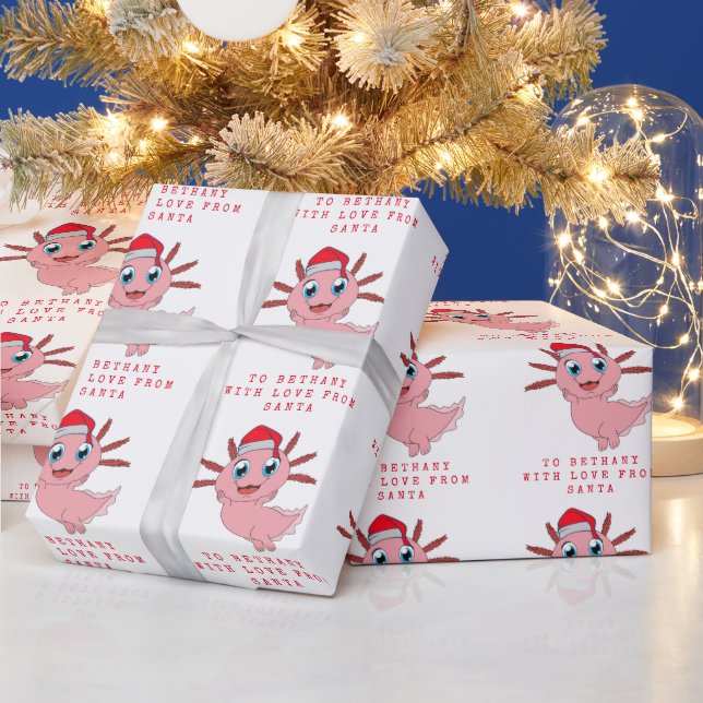 Childs Name Love From Santa Cute Axolotl Wrapping Paper (Holidays)