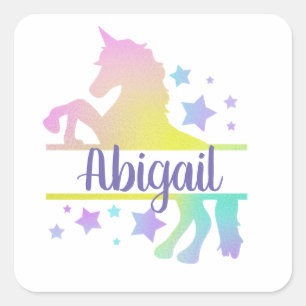Child's Name Rainbow Pastel Unicorn Square Sticker