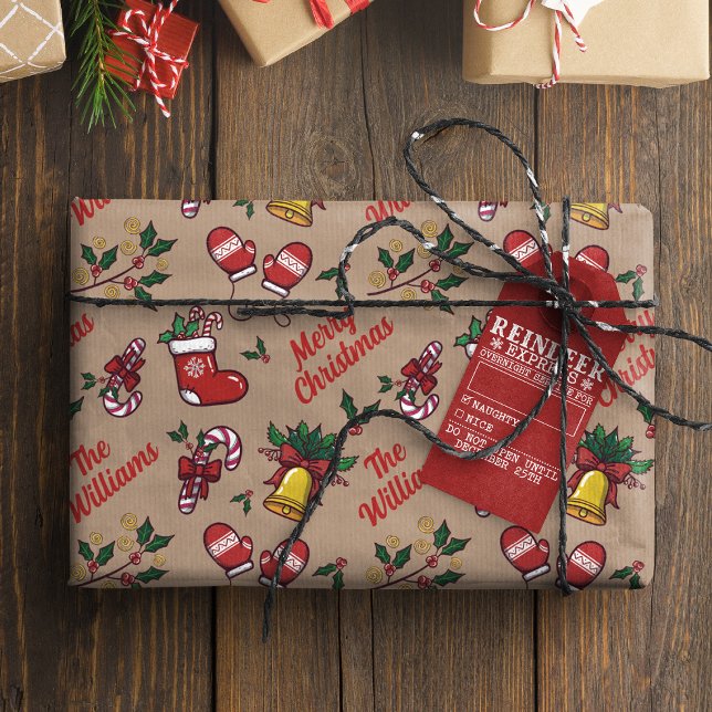 Child's Name Vintage Christmas Kraft Wrapping Pape Paper (Creator Uploaded)