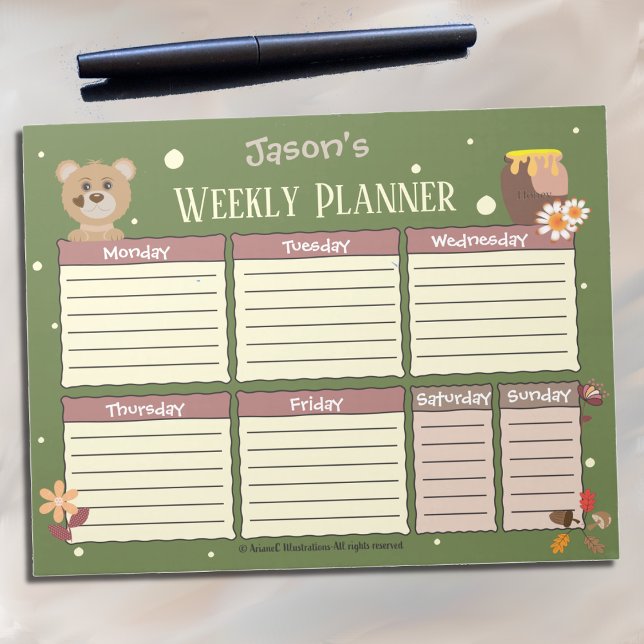 Child's Name Weekly Planner with Bear Notepad (Creator Uploaded)