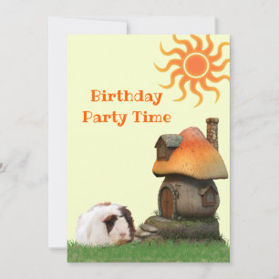 Child's Party Guinea Pig Mushroom House Custom Invitation