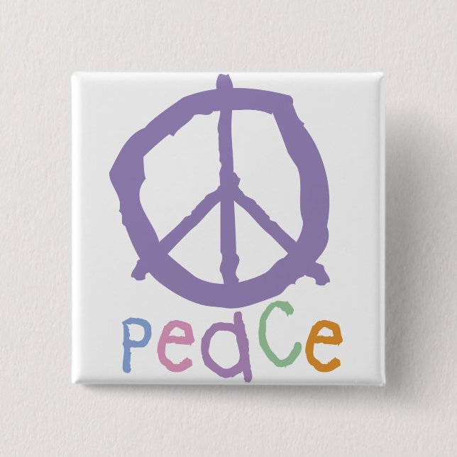Child's Peace Sign 2 Inch Square Button (Front)