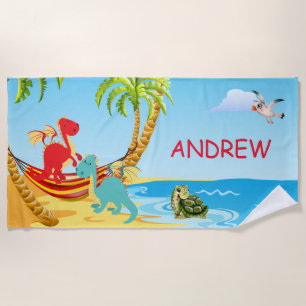 Child's Personalized Beach Towel with Dragons