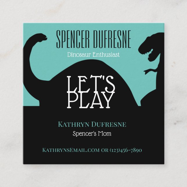 Child's Playdate Dinosaur Square Business Card (Front)