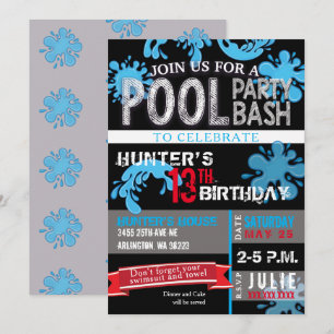 Childs Pool Party Bash Birthday Invitation
