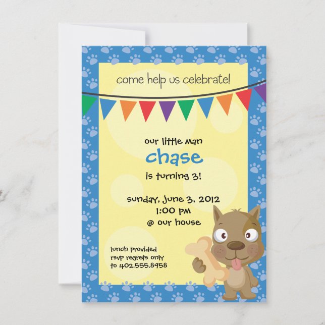 Childs Puppy Birthday Party Invite (Front)