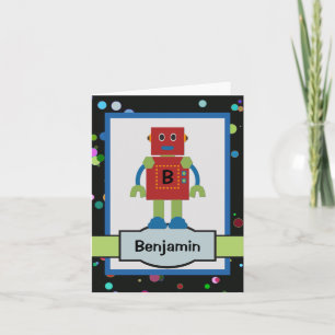 Child's Red Robot Personalized Note Card
