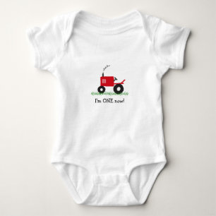 Child's Red Tractor T-Shirt: Customize Age Baby Bodysuit