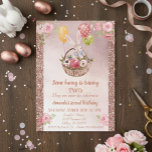 Child's Rose Gold Glitter Some Bunny Birthday Invitation<br><div class="desc">This design was created though digital art. It may be personalized in the area provide or customizing by choosing the click to customize further option and changing the name, initials or words. You may also change the text colour and style or delete the text for an image only design. Contact...</div>
