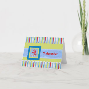 Child's Sailboat and Stripes Custom Note Card