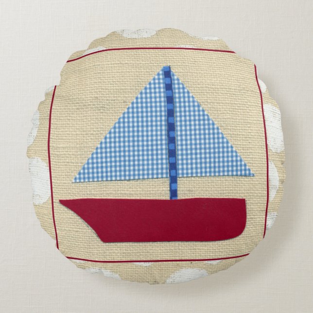 Child's Sailboat by Chariklia Zarris Round Pillow (Front)