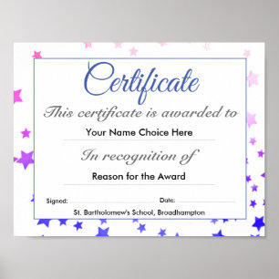 Child's School Certificate or Award Poster