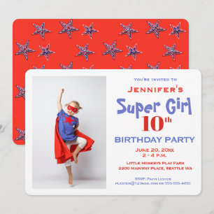 Child's Super Hero, Birthday Party Invitation, Red Invitation
