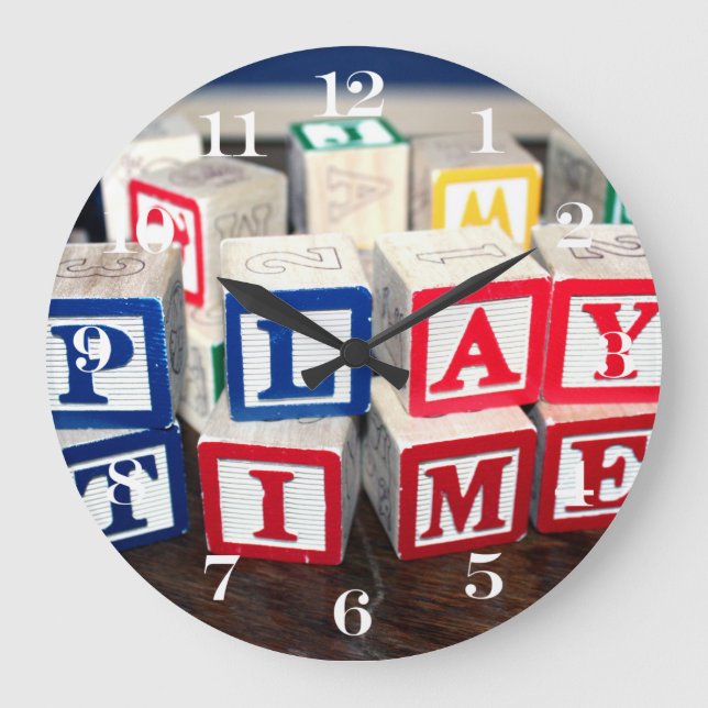 Childs Wooden Toy Blocks Large Clock (Front)