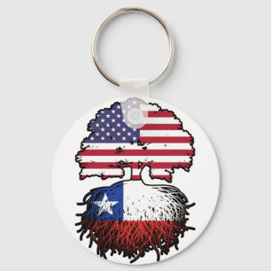 Chile Chilean American USA Tree Roots Flag Keychain