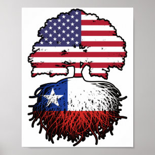 Chile Chilean American USA Tree Roots Flag Poster
