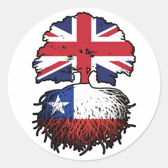 Chile Chilean British UK Tree Roots Flag Classic Round Sticker (Front)