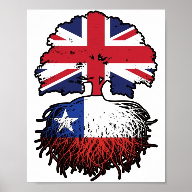 Chile Chilean British UK Tree Roots Flag Poster (Front)