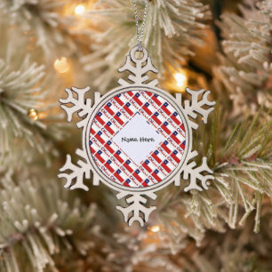 Chile Chilean Flag Tiled Black Personalization  Snowflake Pewter Christmas Ornament