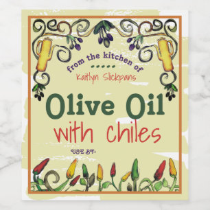 Chile chili olive oil personalized home canning wine label