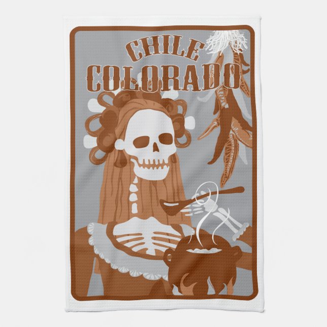 chile colorado : orange burn kitchen towel (Vertical)