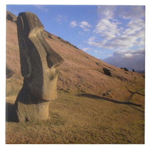 Chile, Easter Island. Hillside with Moai Tile