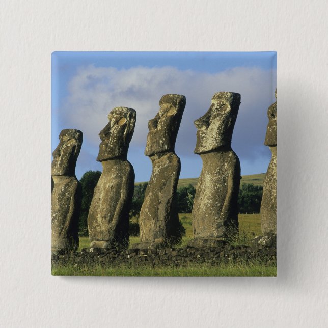 Chile, Easter Island, Rapa Nui, Ahu Akivi 2 Inch Square Button (Front)