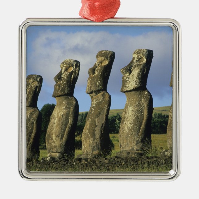 Chile, Easter Island, Rapa Nui, Ahu Akivi Metal Ornament (Front)