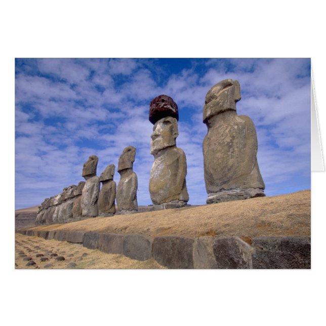 Chile, Easter Island. The 15 Moais at Ahu (Front Horizontal)