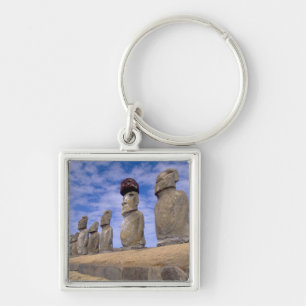 Chile, Easter Island. The 15 Moais at Ahu Keychain