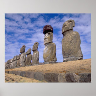 Chile, Easter Island. The 15 Moais at Ahu Poster
