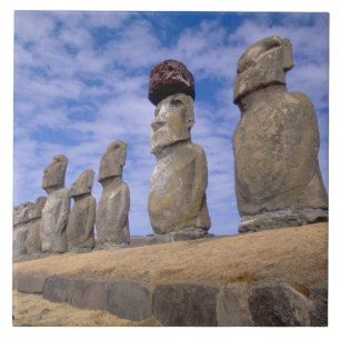 Chile, Easter Island. The 15 Moais at Ahu Tile
