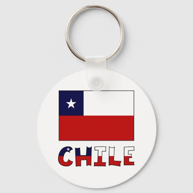 Chile Flag and Name in Colour Keychain (Front)