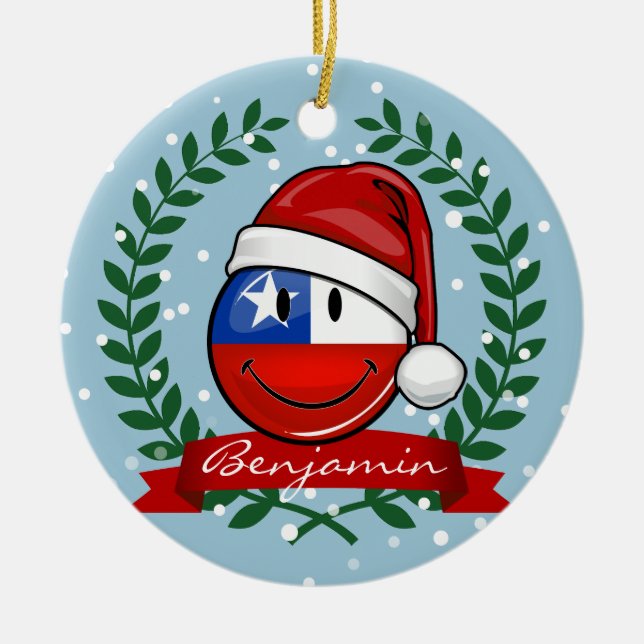 Chile Flag Christmas Style Ceramic Ornament (Front)