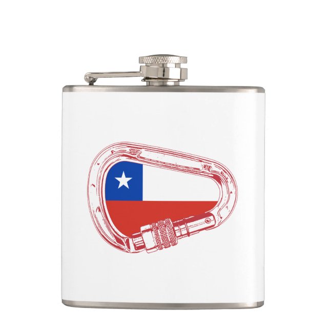 Chile Flag Climbing Carabiner Hip Flask (Front)