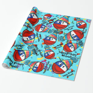 Chile Flag In a Party Hat   Customized Birthday Wrapping Paper