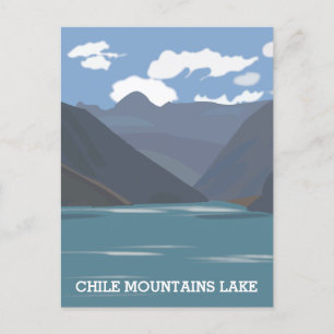 Chile Mountains Lake Landscape Illustration Travel Postcard