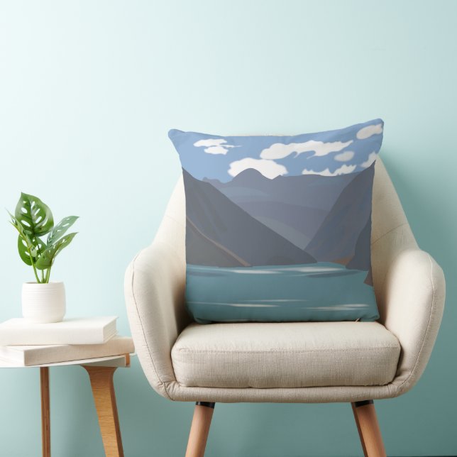 Chile Mountains Lake Landscape Throw Pillow (Chair)