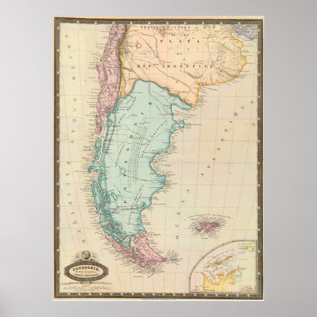 " Chile/Patagonia: 1862 - Detailed MAP ... Poster (Front)