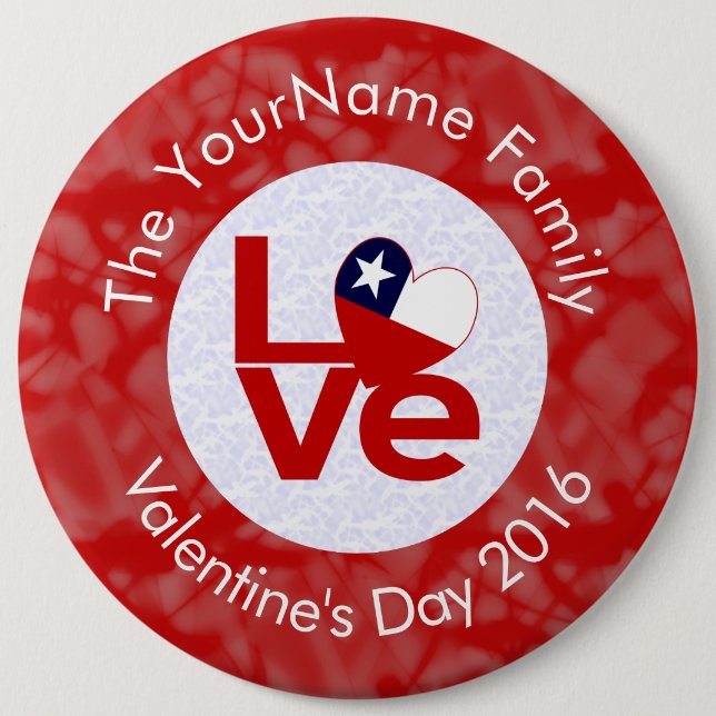 Chile Red LOVE Flag Personalized  6 Inch Round Button (Front)