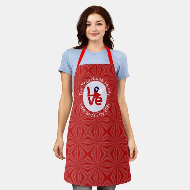 Chile Red LOVE Flag Personalized  Apron (Worn)