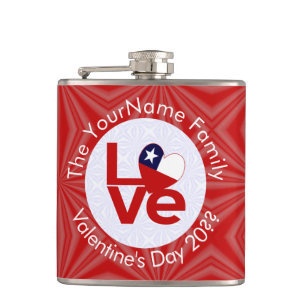 Chile Red LOVE Flag Personalized Hip Flask
