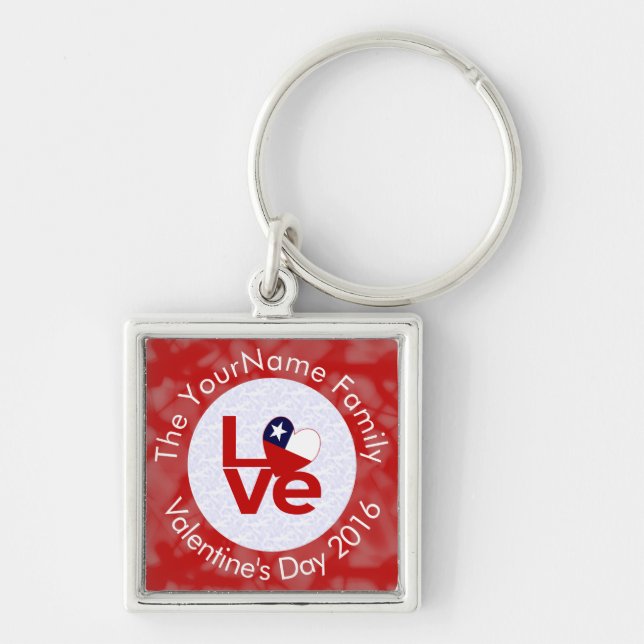 Chile Red LOVE Flag Personalized  Keychain (Front)
